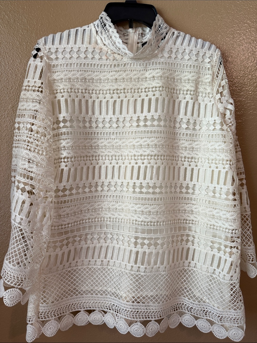 Gibson White Crochet High-Neck Lace Top